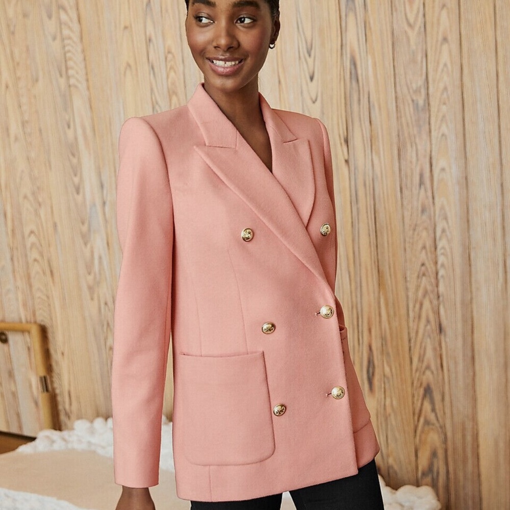 #37 EXPRESS CORAL DOUBLE BREASTED FLANNEL KNIT OVERSIZED BLAZER